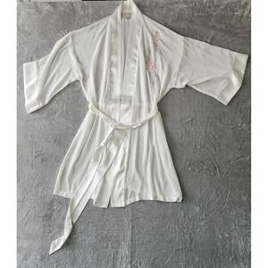 Expressions California Dynasty Embroidered Robe Satin Detail Floral Size Small
